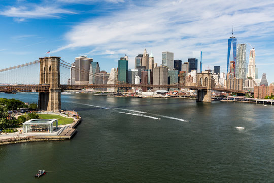 NEW YORK - AUGUST 22: Views of the Brooklyn Bridge on a summer d