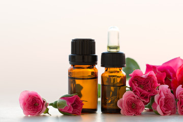 Fototapeta na wymiar Rose aromatherapy essential oils 