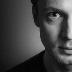 Young Caucasian man, close-up studio portrait
