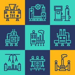 Set of Line Art Vector Illustrations For Abstract Factory Processing. Design Elements for Website