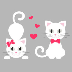 cat white with tie and heart set 
