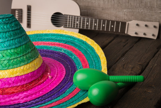 Mexican sombrero on wood background