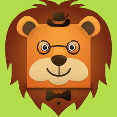 Vector image of a hipster lion face square style wearing glasses