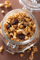 homemade healthy granola in glass jar