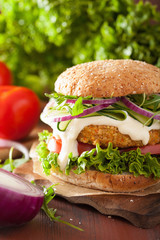 veggie carrot and oats burger with cucumber onion