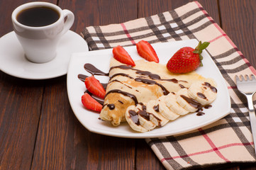 Crepes with Banana and strawberries