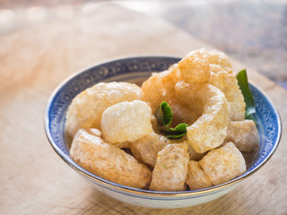 Fried pork snack on bowl, North region Thai food