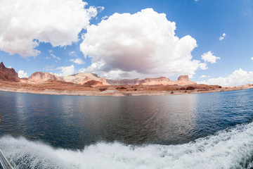 View of the Glen Canyon on the Lake Powell from boat, Utah