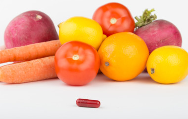 medicine pill,fruits and vegetables