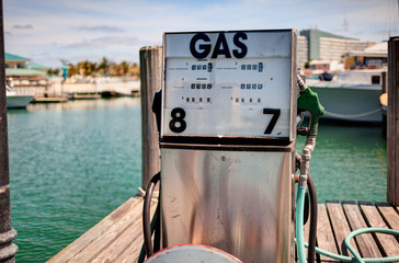 Fototapeta na wymiar Gas station at the boat pier. Freeport, Bahamas.