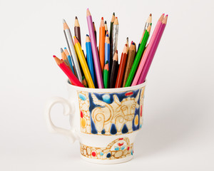 Art and creativity.Colourful  pencils in the cup