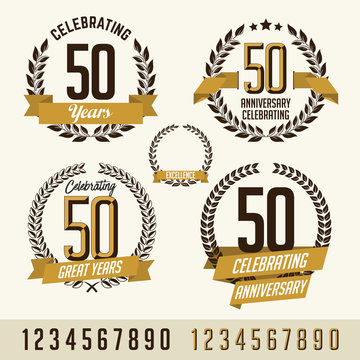 Set of Anniversary Gold Vector Elements. 
