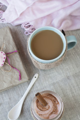 Obraz na płótnie Canvas Romantic rich breakfast: oatmeal with berry yogurt and cinnamon,