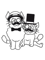 2 brothers buddies few team sir men mustache monocle glasses cylinder beard hat gentlemen seated sweet cute cats