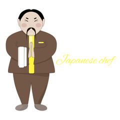 Vector illustration of a Japanese chef in uniform on isolated background.