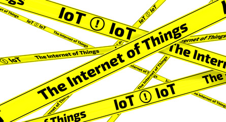 The Internet of Things. Yellow warning tapes