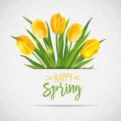 Vintage Spring Card - with Yellow Tulips Flowers - in vector