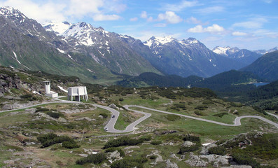 Fototapeta na wymiar Serpentine road to the St. Bernardino Pass in Switzerland.