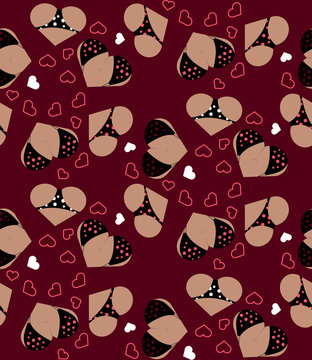 Background with hearts like boobs and asses. Seamless Pattern for Valentine's day. Vector illustration