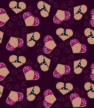 Background with hearts like boobs and asses. Seamless Pattern for Valentine's day. Vector illustration