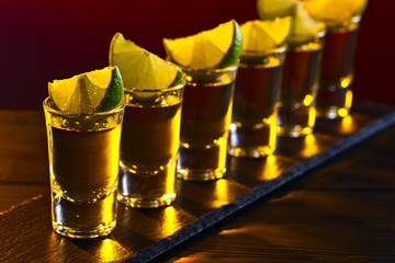 Gold tequila with lime