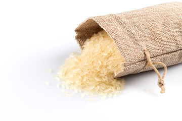 Long grain rice on white background