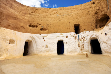 Tunisia. Matmata - the largest region of the troglodyte communities. One of many dwellings -...