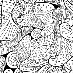 Vector doodle seamless pattern. Coloring book for adult and children.Coloring page. Outline abstract wavy drawing.