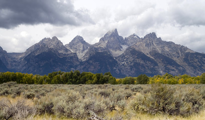 Overcast Day Jagged Peaks Grand Teton Wyoming Rocky Mountains