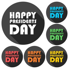 Happy Presidents Day icons set with long shadow