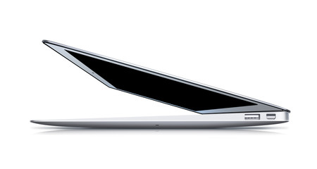 Notebook isolated on white background. Modern laptop design presentation.