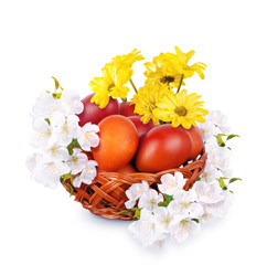 Painted eggs surrounded by flowers