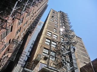 Residential brick towers with fire escape in Chicago, Illinois - landscape photo