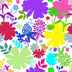 Fototapeta na wymiar Floral seamless pattern with isolated flowers silhouettes