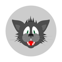 Fearful cats head icon. Care of pets, insurance symbol. Danger info illustration. Vector