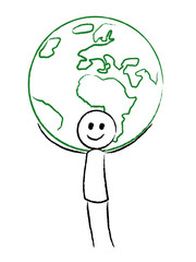 Mensch trägt Weltkugel auf den Schultern