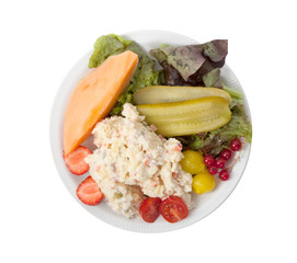 Snack time - View of Russian salad on a white plate