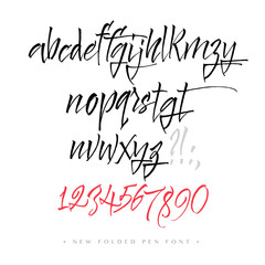 Alphabet letters: lowercase, uppercase and numbers. Vector alphabet. Hand drawn letters. Letters of the alphabet written with a paint brush