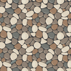 Stones seamless pattern. Vector seamless background with smooth pebble. Natural colors seaside wet pebble vector illustration. Spa stones flat design. - 102100919
