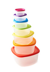 Pyramid of food containers isolated