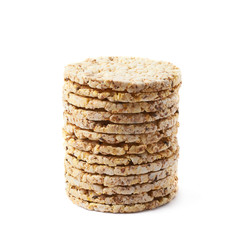 Pile of diet rice crackers isolated