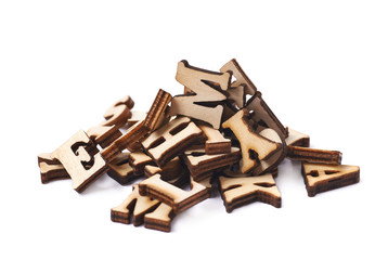 Pile of wooden letters isolated