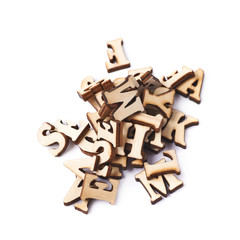Pile of wooden letters isolated