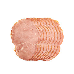 Stack of ham slices isolated