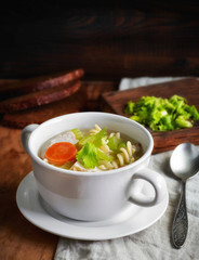 bowl of chicken and vegetable soup