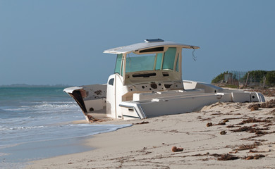 Abandoned Beached Boat on Cancun Mexico Coastline