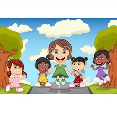 Children play on the street cartoon vector illustration