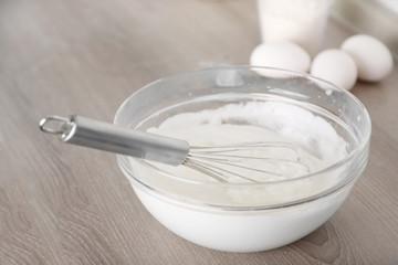 Fototapeta na wymiar Cooking buttery cream on kitchen