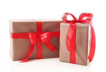 Beautiful gifts with bows isolated on white