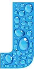 Bold blue letter “J” make up of realistic water droplets